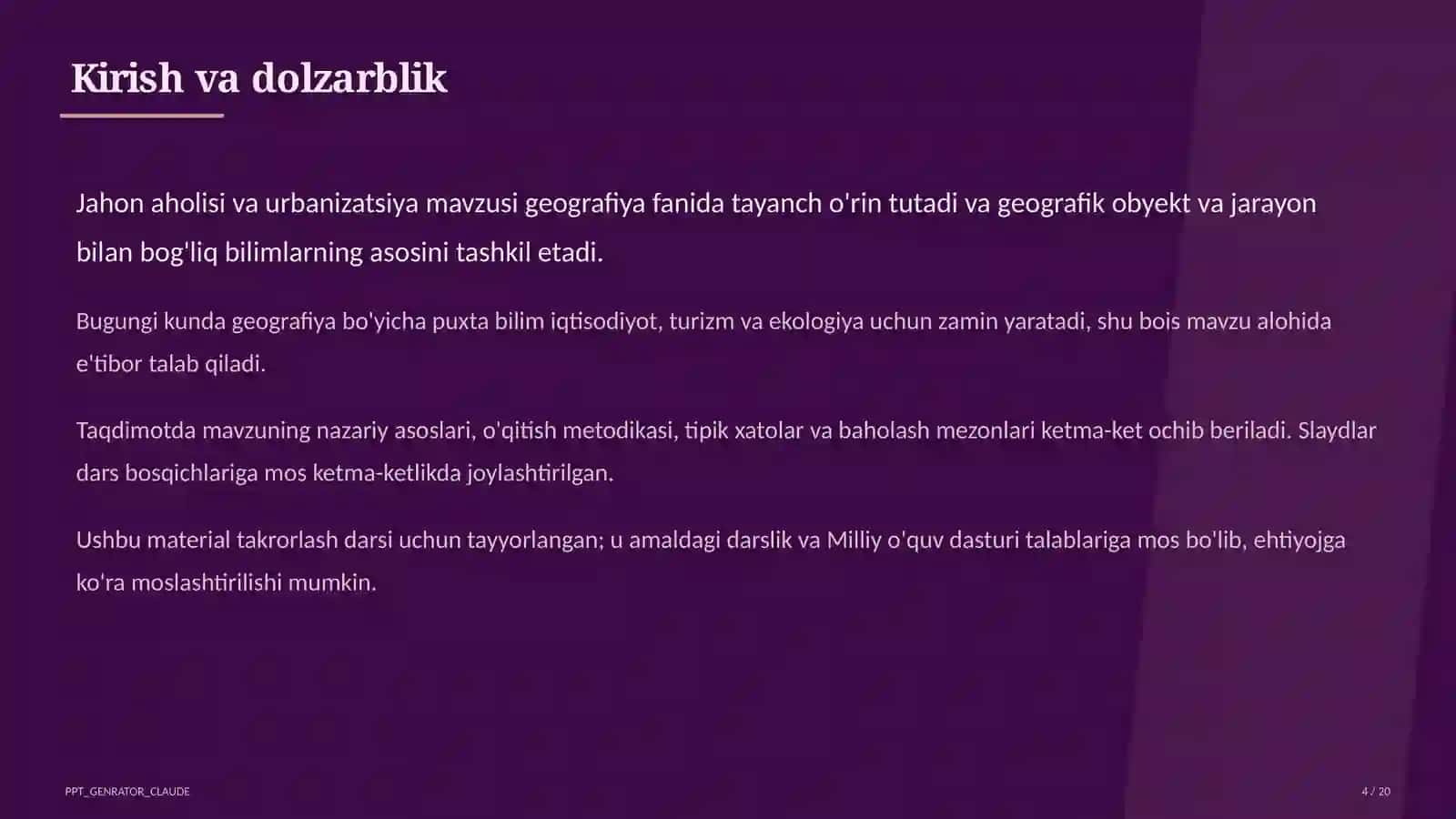 Jahon aholisi va urbanizatsiya (10-sinf) 4