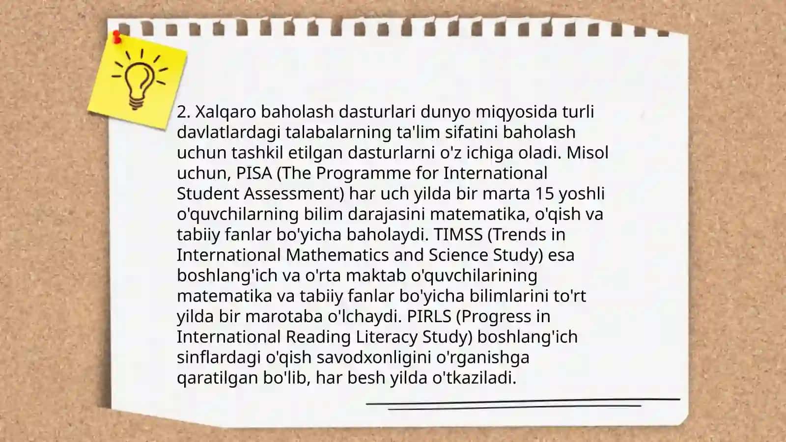 Boshlanģich sinflarda òqish savodxonligi dasturini tahlil qilish. Xalqaro baholash dasturlari 4