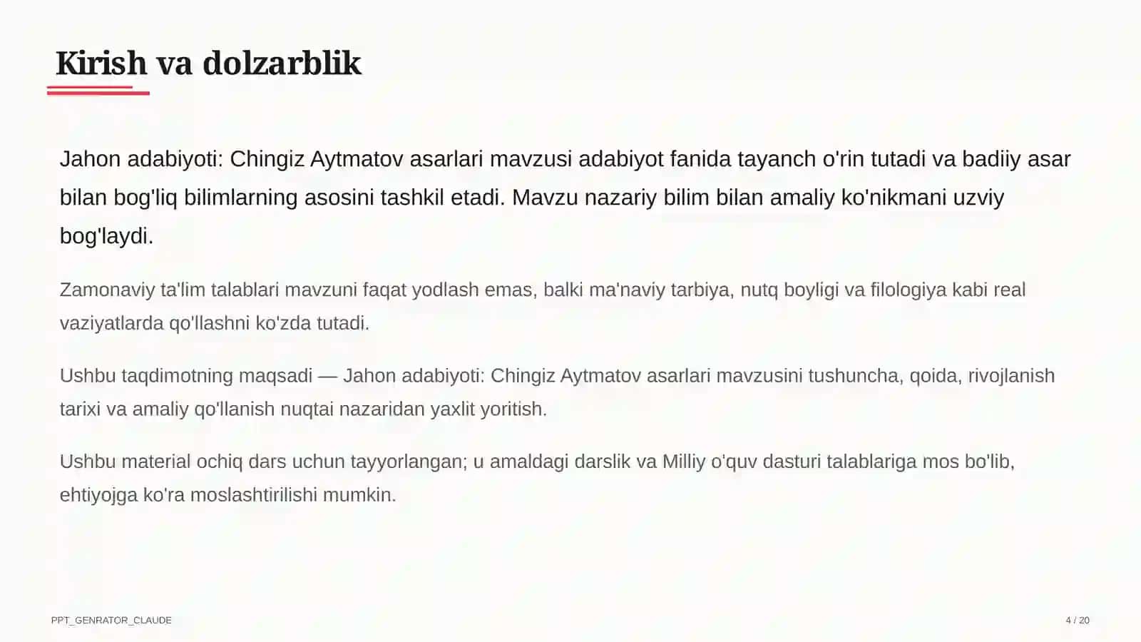 Jahon adabiyoti: Chingiz Aytmatov asarlari (11-sinf) 4