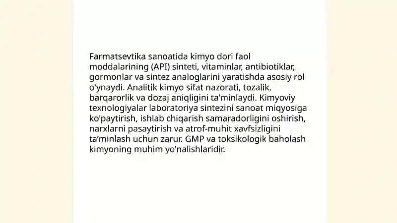 Kimyo fanining sanoat va xalq xoʻjaligidagi ahamiyati 4