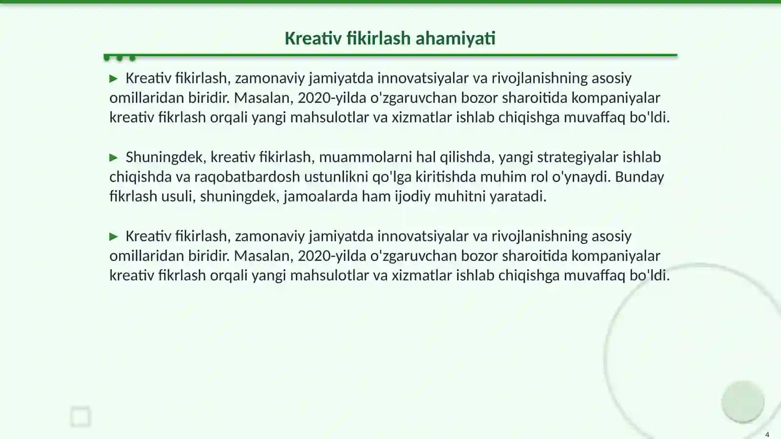 Kreativ fikirlash va uni rivojlantirish yollari 4