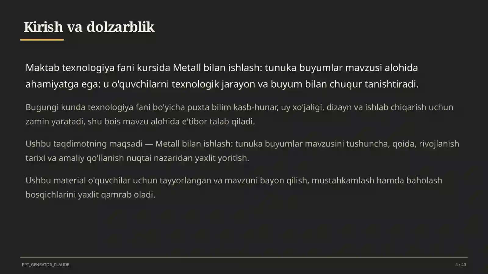 Metall bilan ishlash: tunuka buyumlar (6-sinf) 4