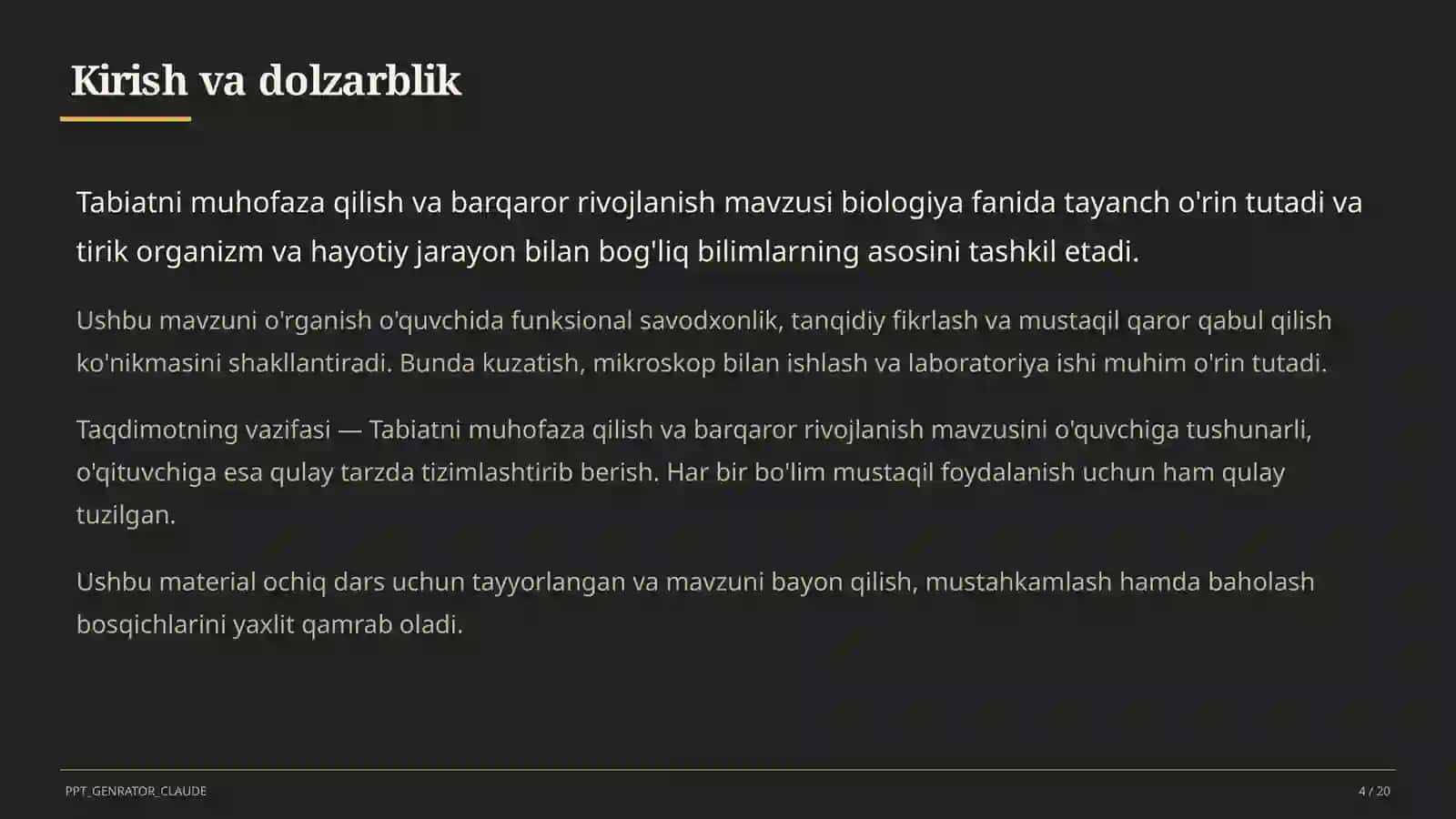 Tabiatni muhofaza qilish va barqaror rivojlanish (11-sinf) 4