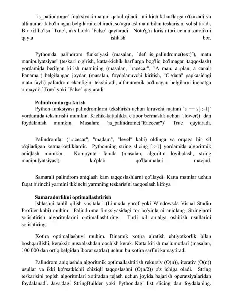 Palindrom funksiyasini hosil qiling 4