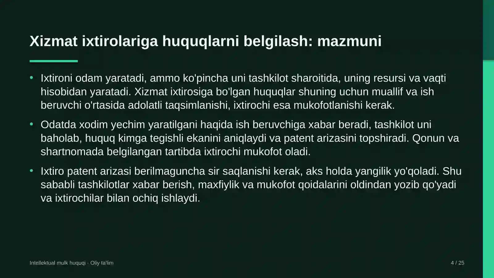 Intellektual mulk huquqi · Oliy ta'lim 4