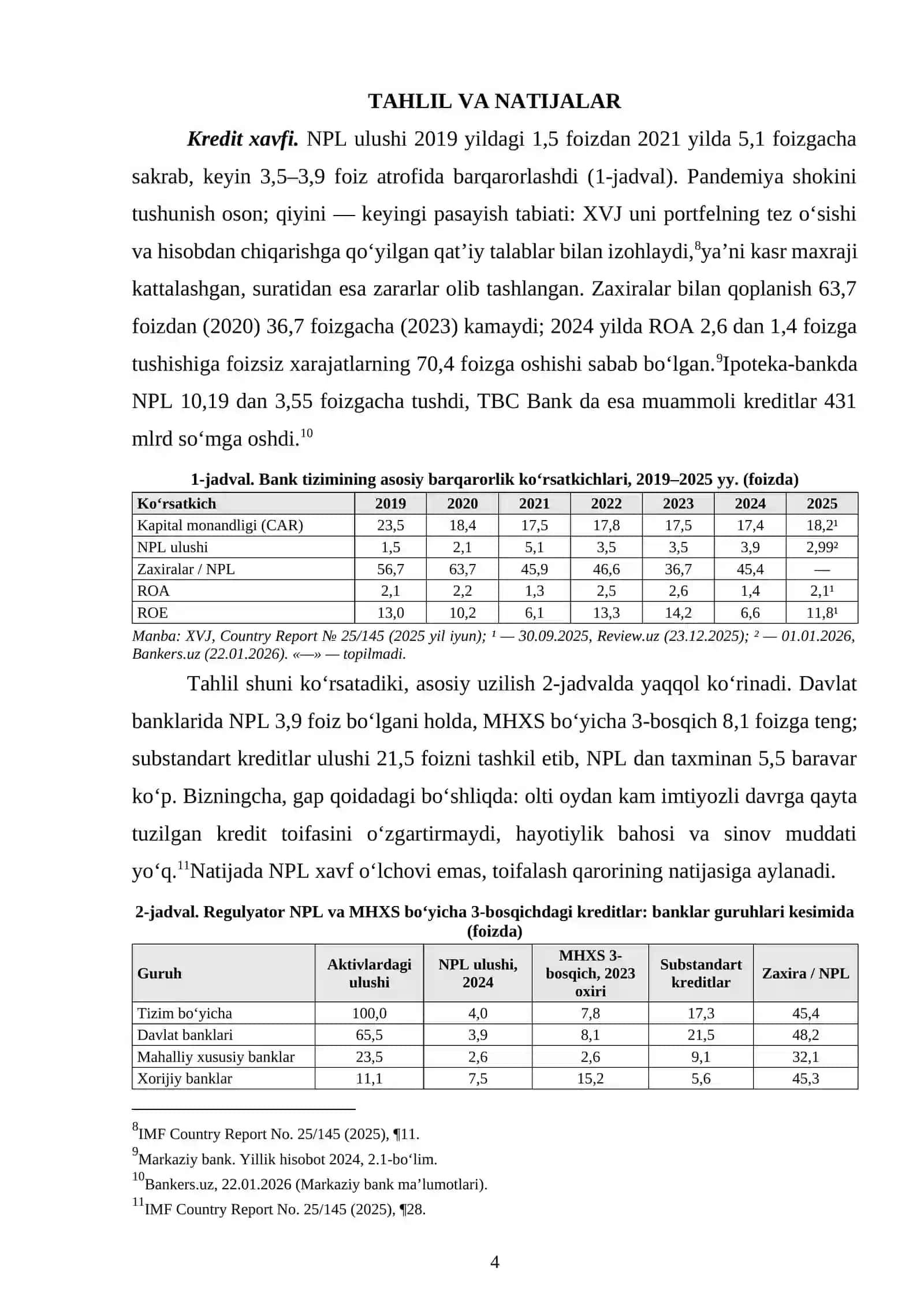 OʻZBEKISTON BANK TIZIMIDA IQTISODIY XAVFLARNI BAHOLASH VA ULARNI BOSHQARISHNING ZAMONAVIY YONDASHUVLARI 4