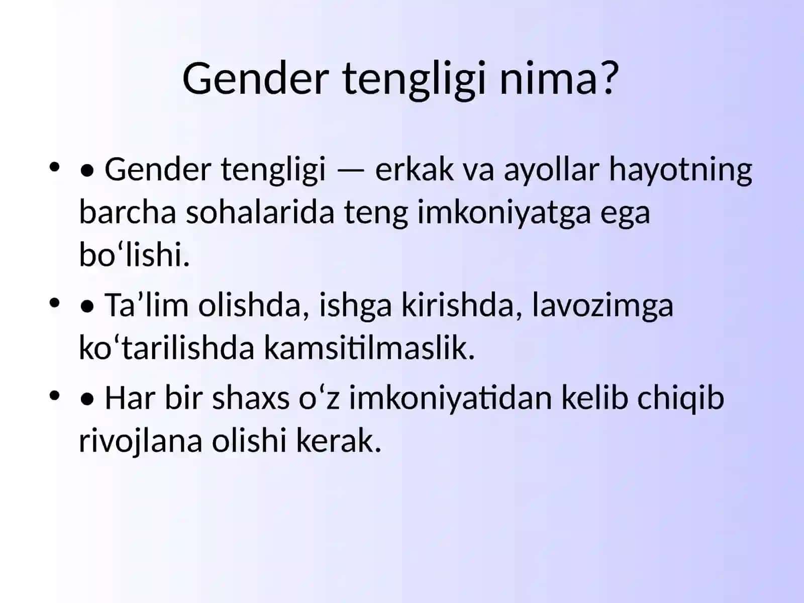 Institutsinal iqtisodiyot fanidan "Gender tengligi va mehnat bozoridagi institutsional to‘siiqlar: O‘zbekiston tajribasi" 4