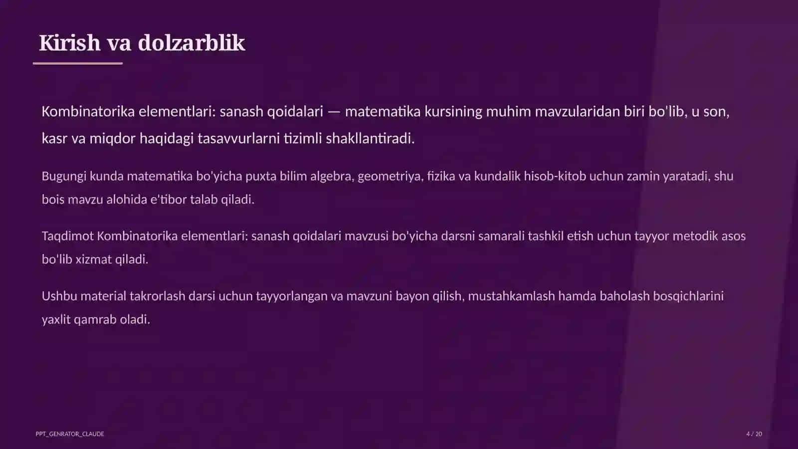Kombinatorika elementlari: sanash qoidalari (6-sinf) 4