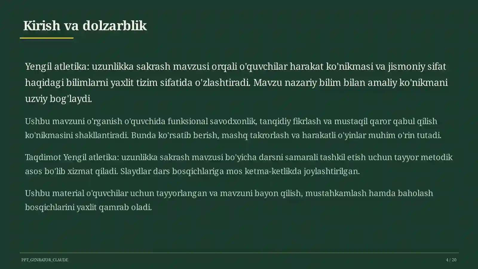 Yengil atletika: uzunlikka sakrash (6-sinf) 4