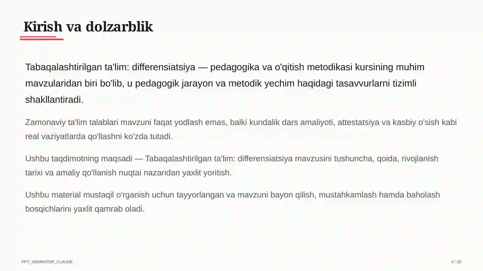 Tabaqalashtirilgan ta'lim: differensiatsiya 4