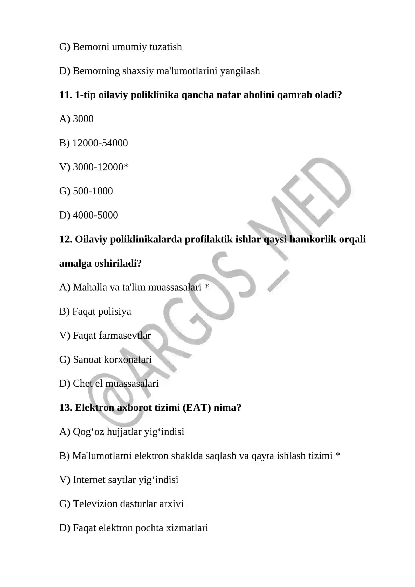 Oila salomatligi test argos savol javoblari 4
