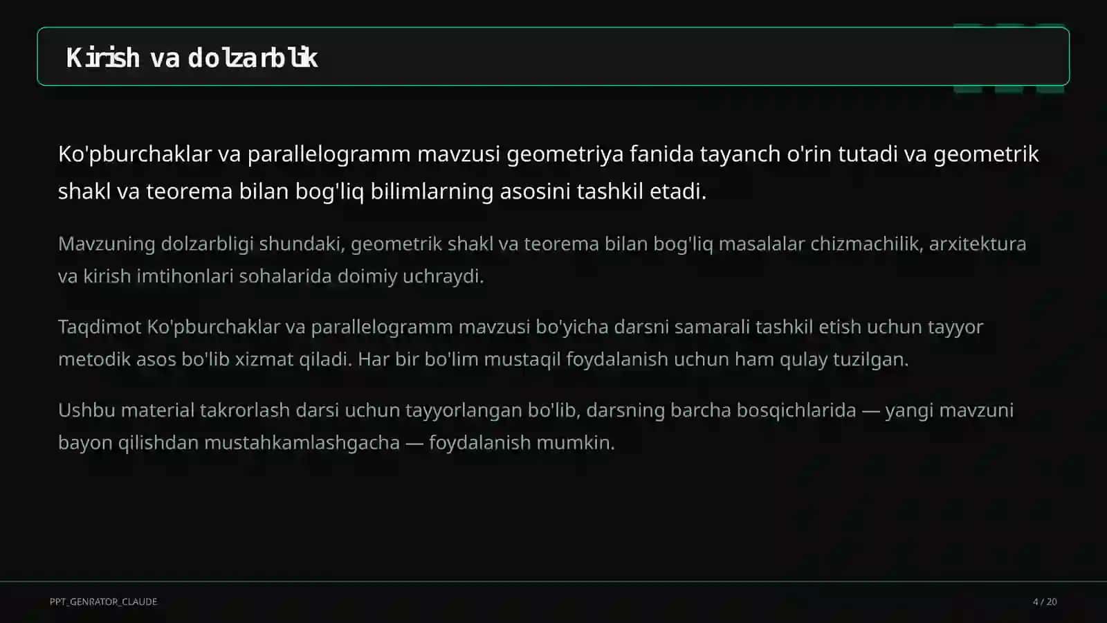 Ko'pburchaklar va parallelogramm (8-sinf) 4
