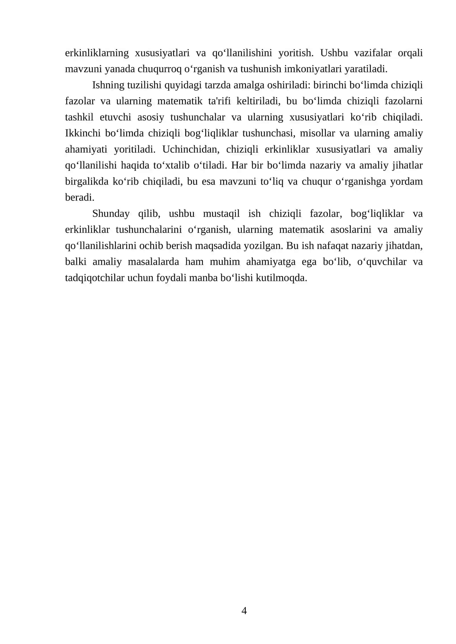 Chiziqli fazolar chiziqli bogʻliqliklar va chiziqli erkinliklar 4