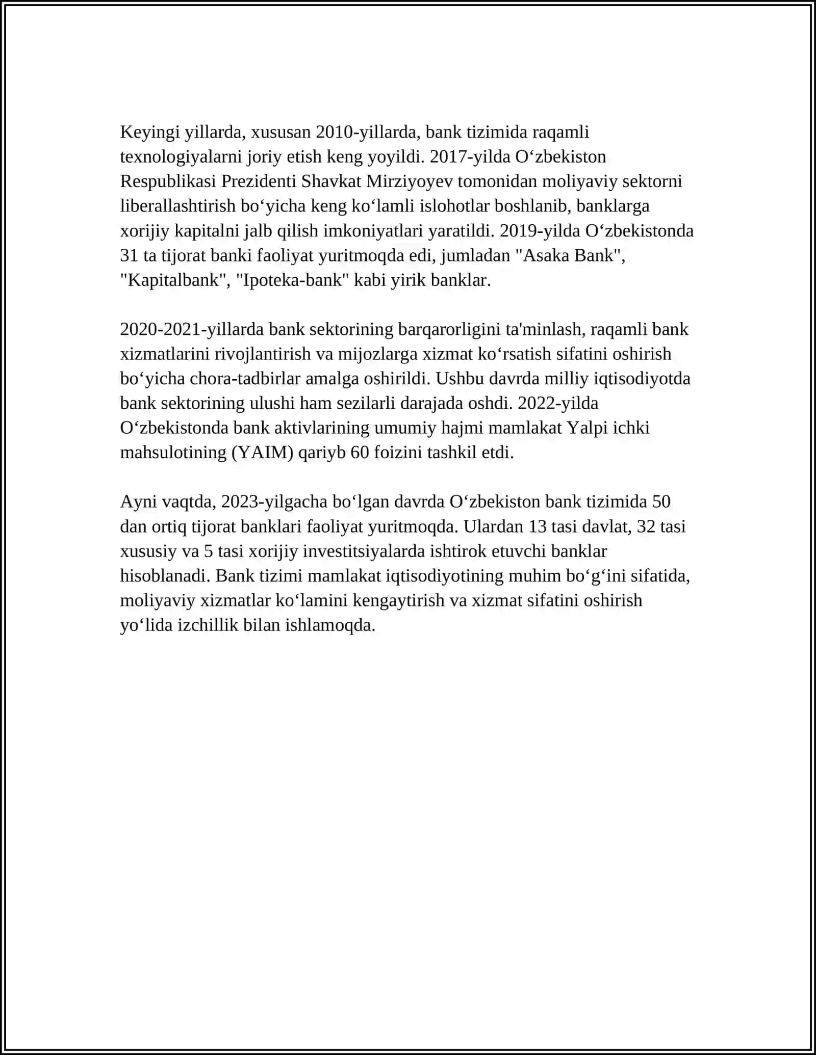 O'zbekiston Respublikasida Bank Moliya, Soliq Tizimining Vijudga Kelishi va Rivojlanishi 4