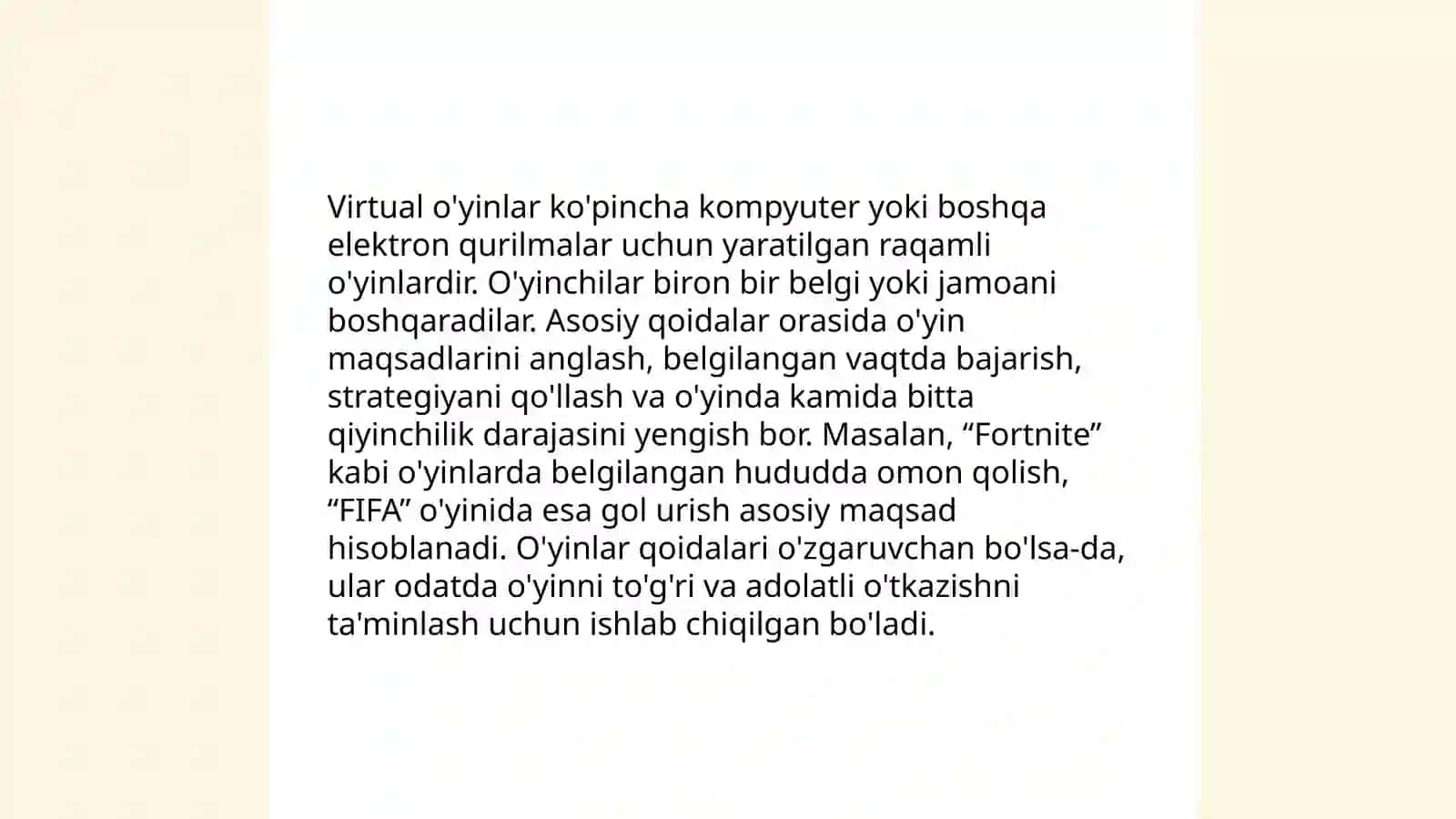 Media texnalogiyalar kundalik hayotda. Virtual o'yinlarning asoslari 4