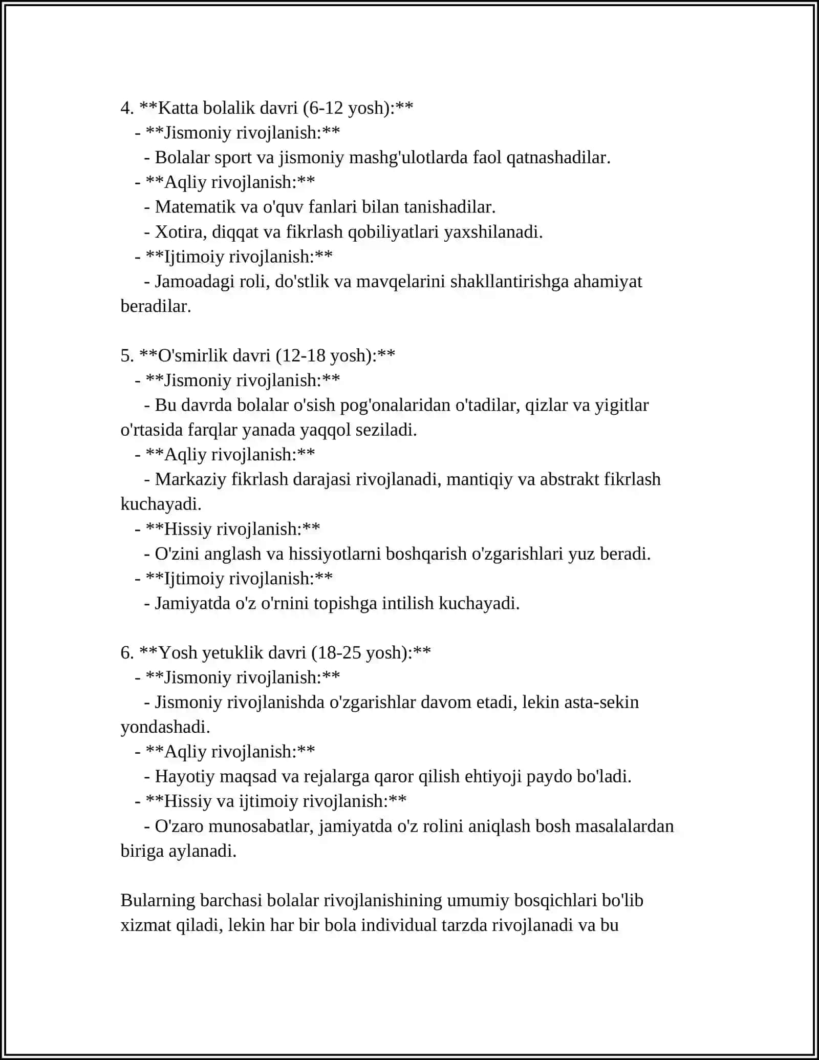 REFERAT TAʼLIM MUHITIDA BOLALARNING RIVOJLANISH BOSQICHLARI 4