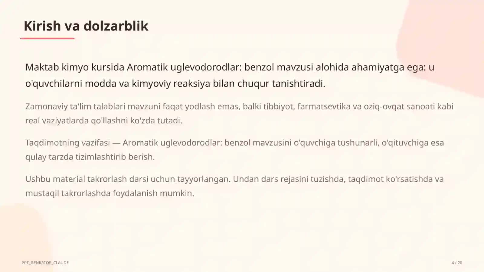 Aromatik uglevodorodlar: benzol (10-sinf) 4