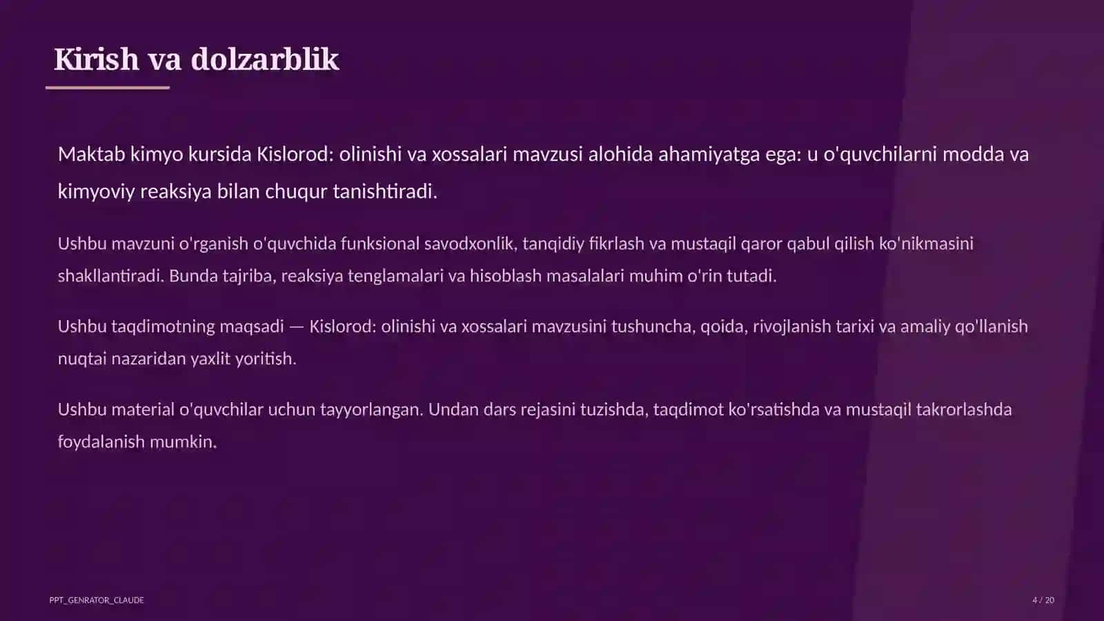 Kislorod: olinishi va xossalari (7-sinf) - Kimyo (7–11) 4