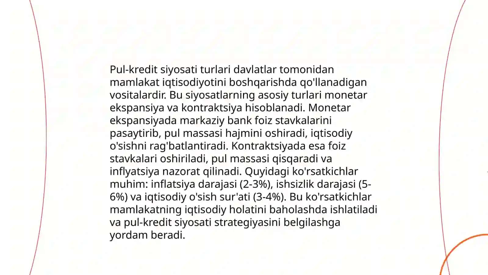 Moliya tizimi va pul kredit siyosati pul muomalasi kredit tizimi va banklar iqtisodiyotni tartibga solishda davlatning roli 4
