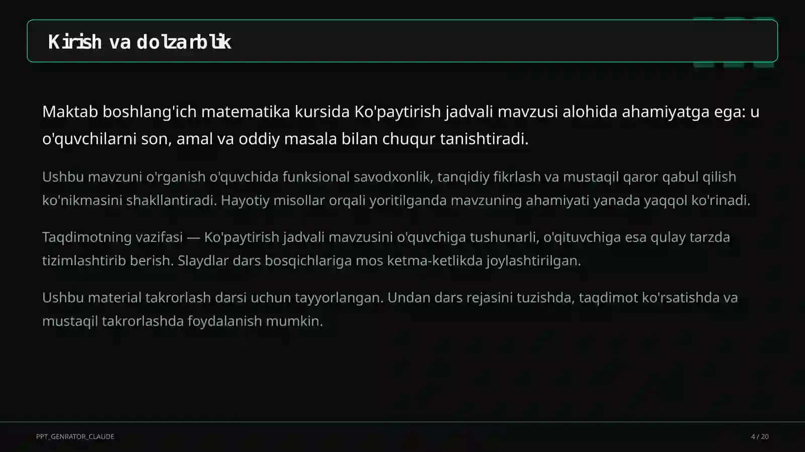 Ko'paytirish jadvali (2-sinf) 4