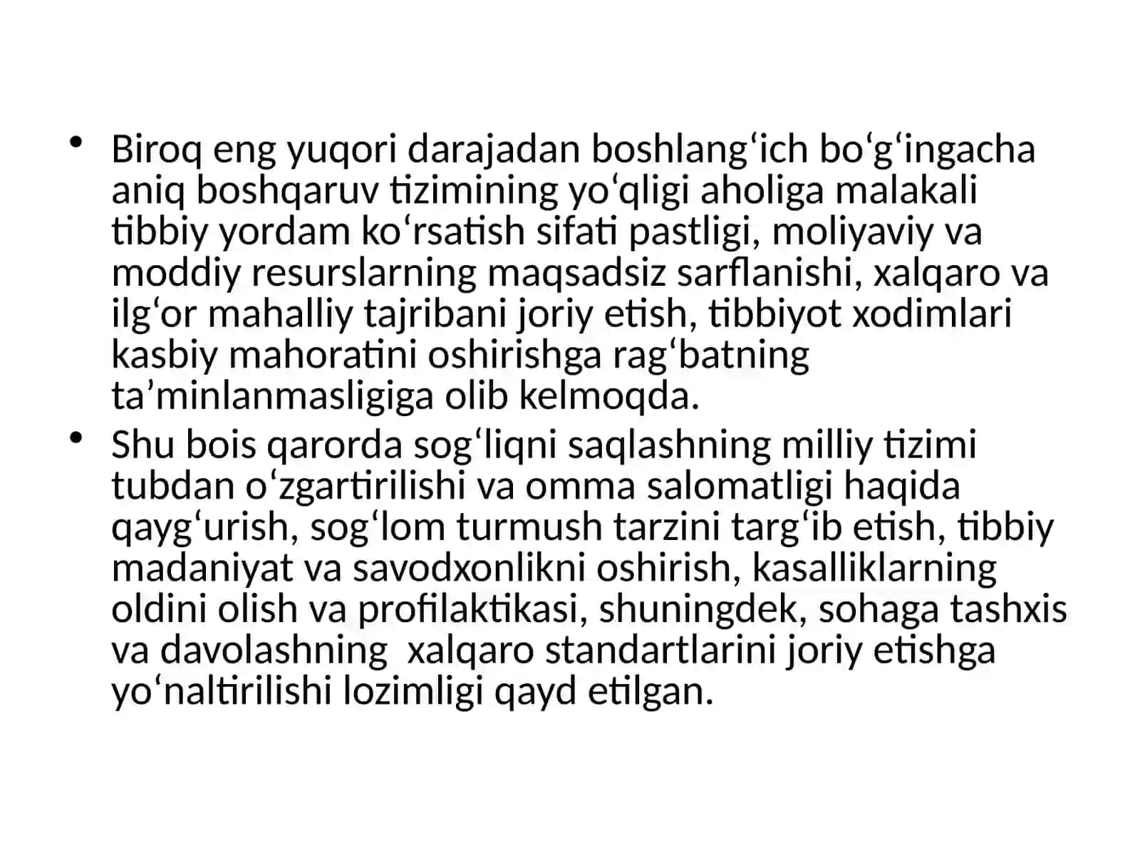 O'zbekiston Respublikasi sog'liqni saqlash asoslari. Asosiy prinsiplari, vazifalari 4
