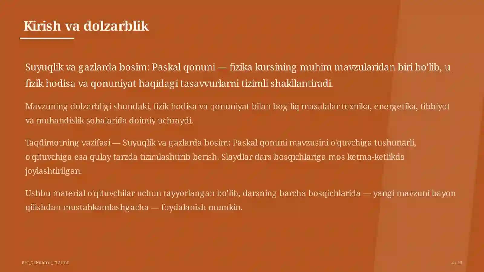 Suyuqlik va gazlarda bosim: Paskal qonuni (7-sinf) 4