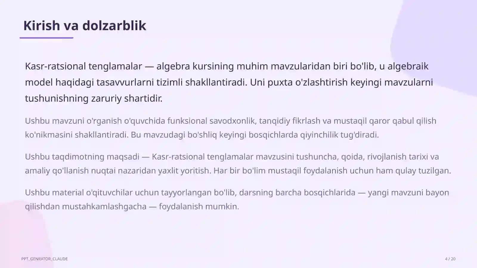 Kasr-ratsional tenglamalar (8-sinf) 4