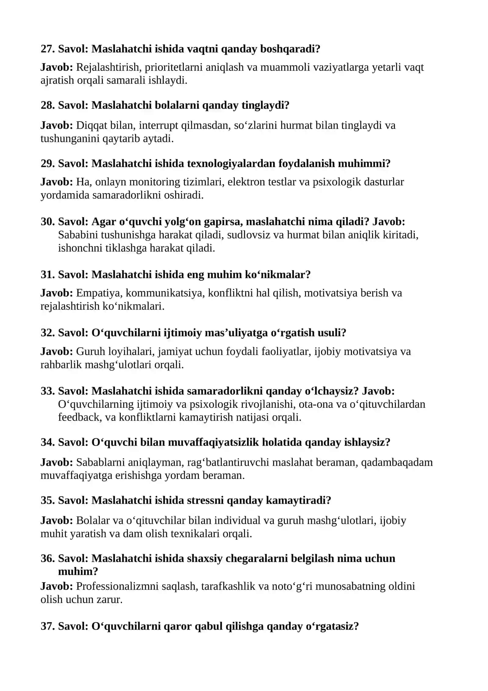 Maktab maslahatchisi suhbat savollari 4