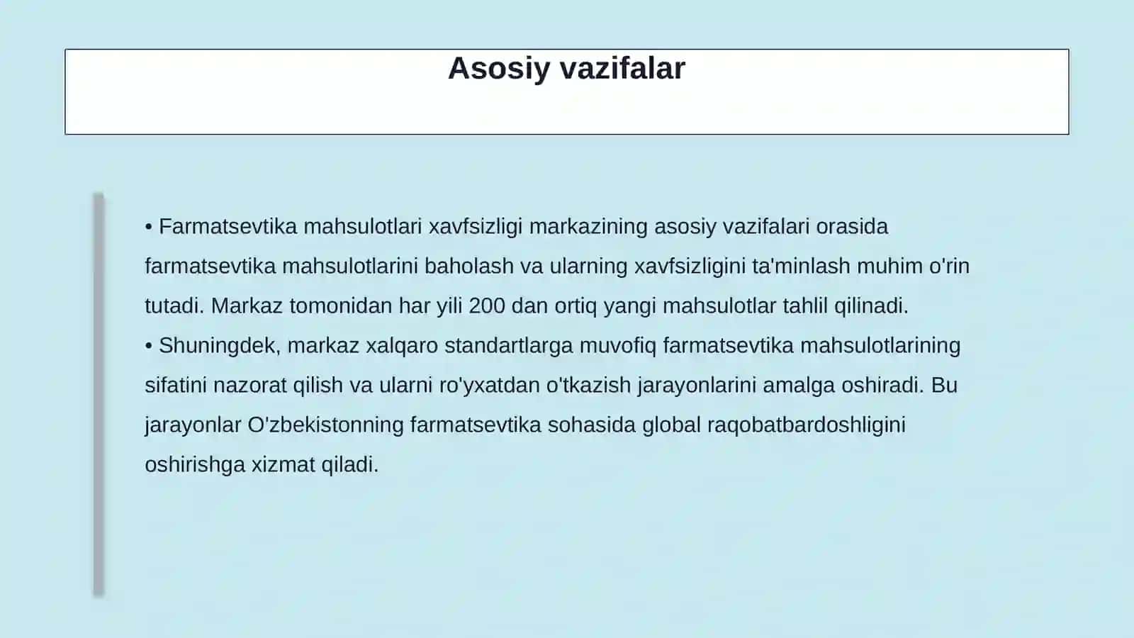 Farmatsevtika mahsulotlari xavfsizligi markazi Davlat muassasasining bo'limlari tahlili 4