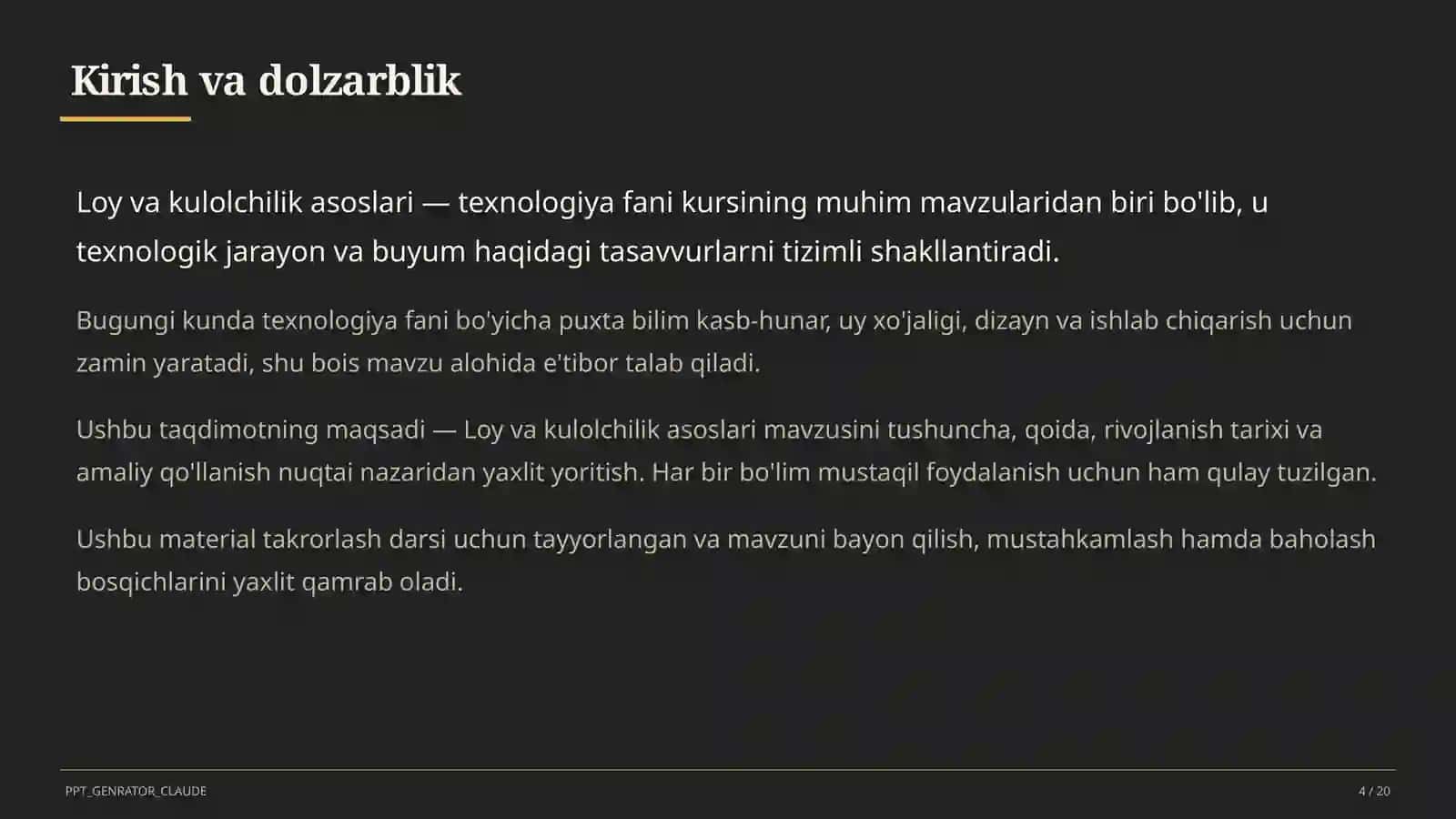 Loy va kulolchilik asoslari (4-sinf) 4