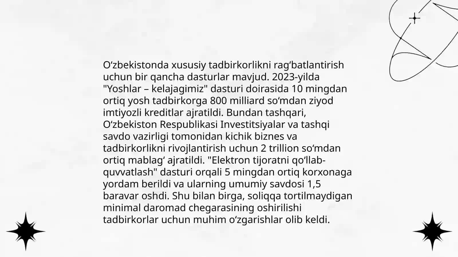 Kichik biznts va xususiy tadbirkorlikni qo'llab-quvvatlashda davlatning siyosati 4