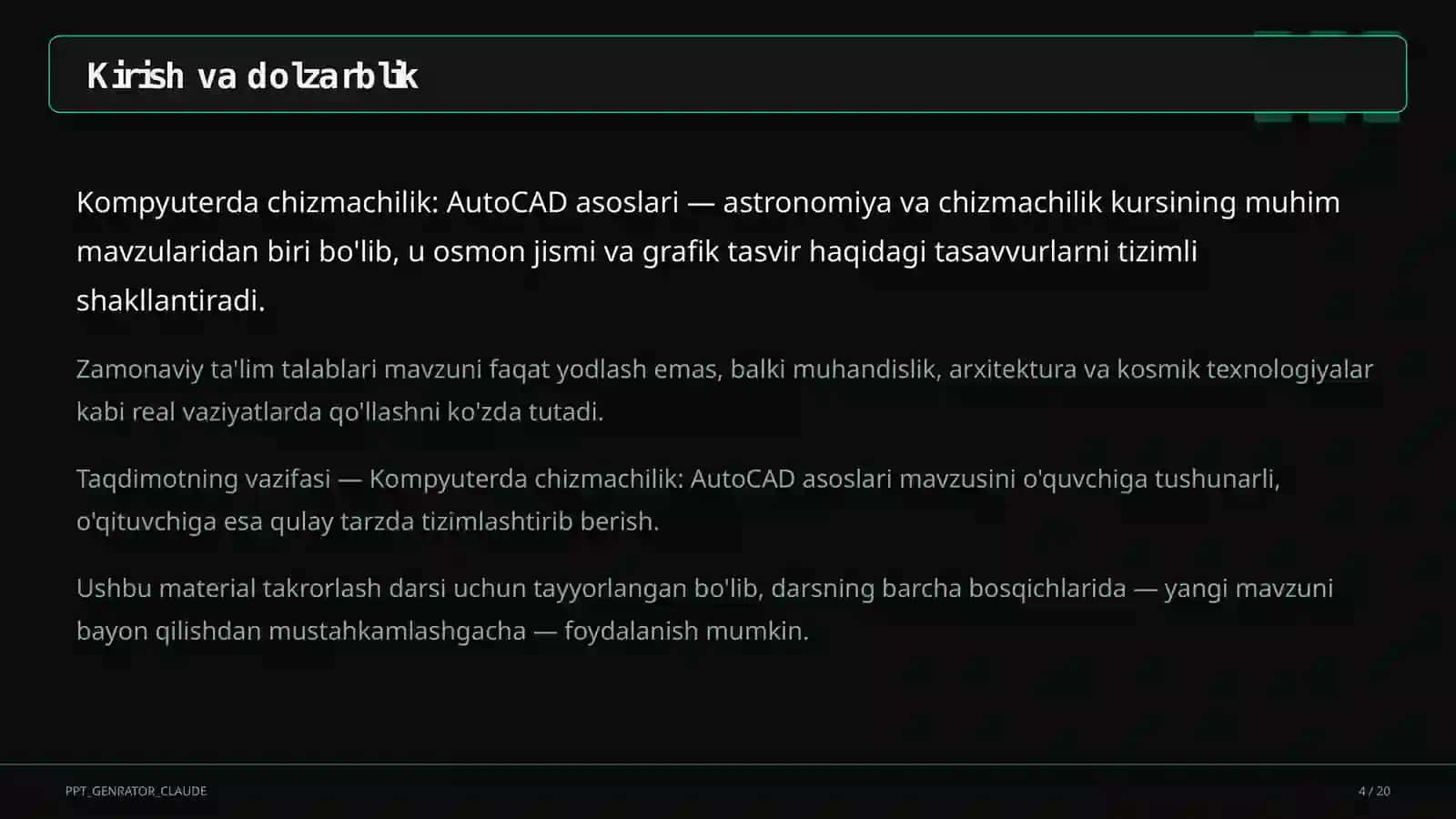 Kompyuterda chizmachilik: AutoCAD asoslari (9-sinf) 4