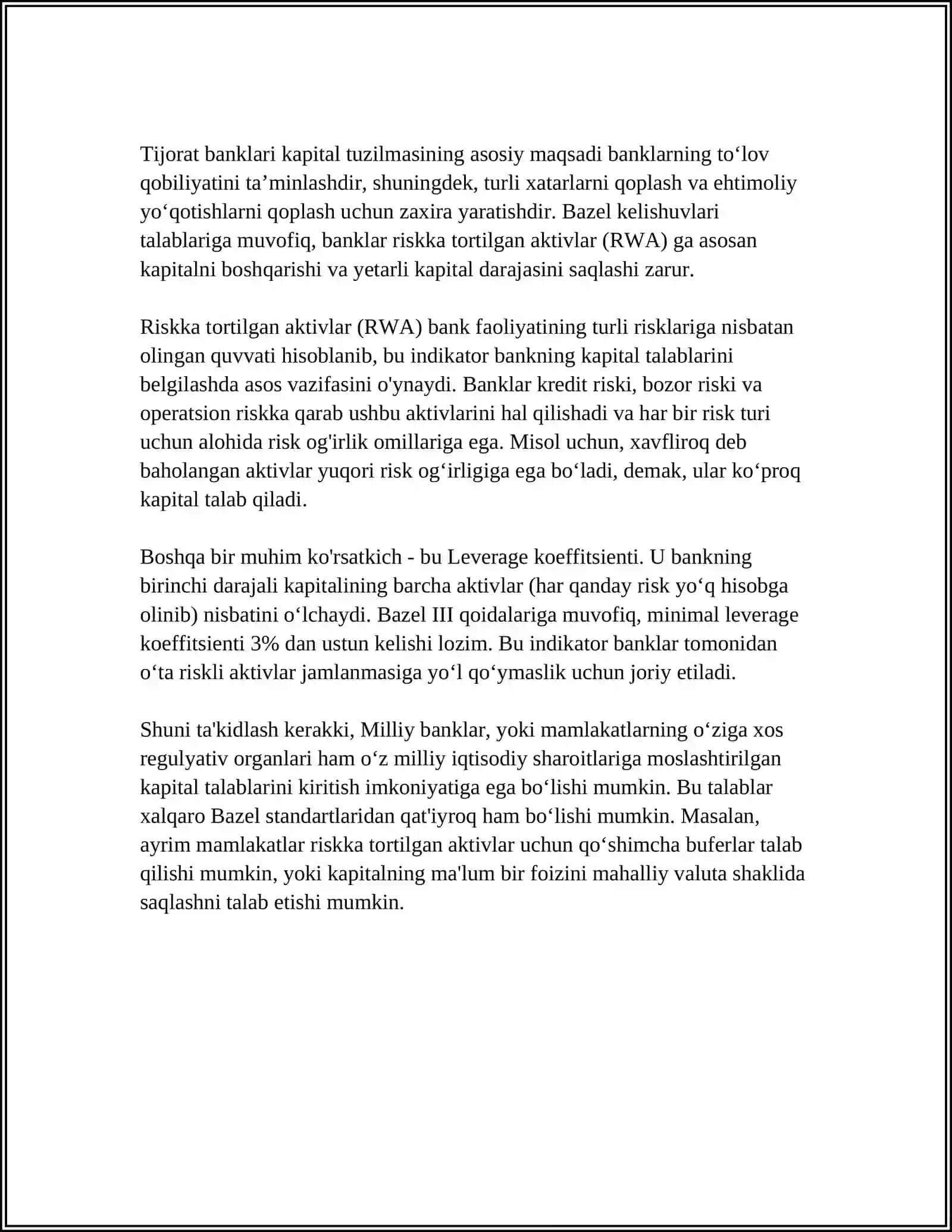 TIJORAT BANKLARI REGULYATIV KAPITALINING YETARLILIGINI TA'MINLASH 4