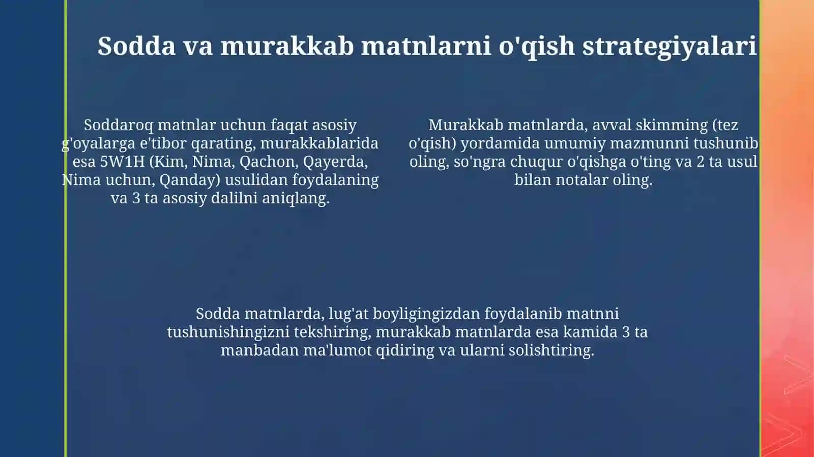 Matnni oʻrganishda oʻqish malakalarini 4