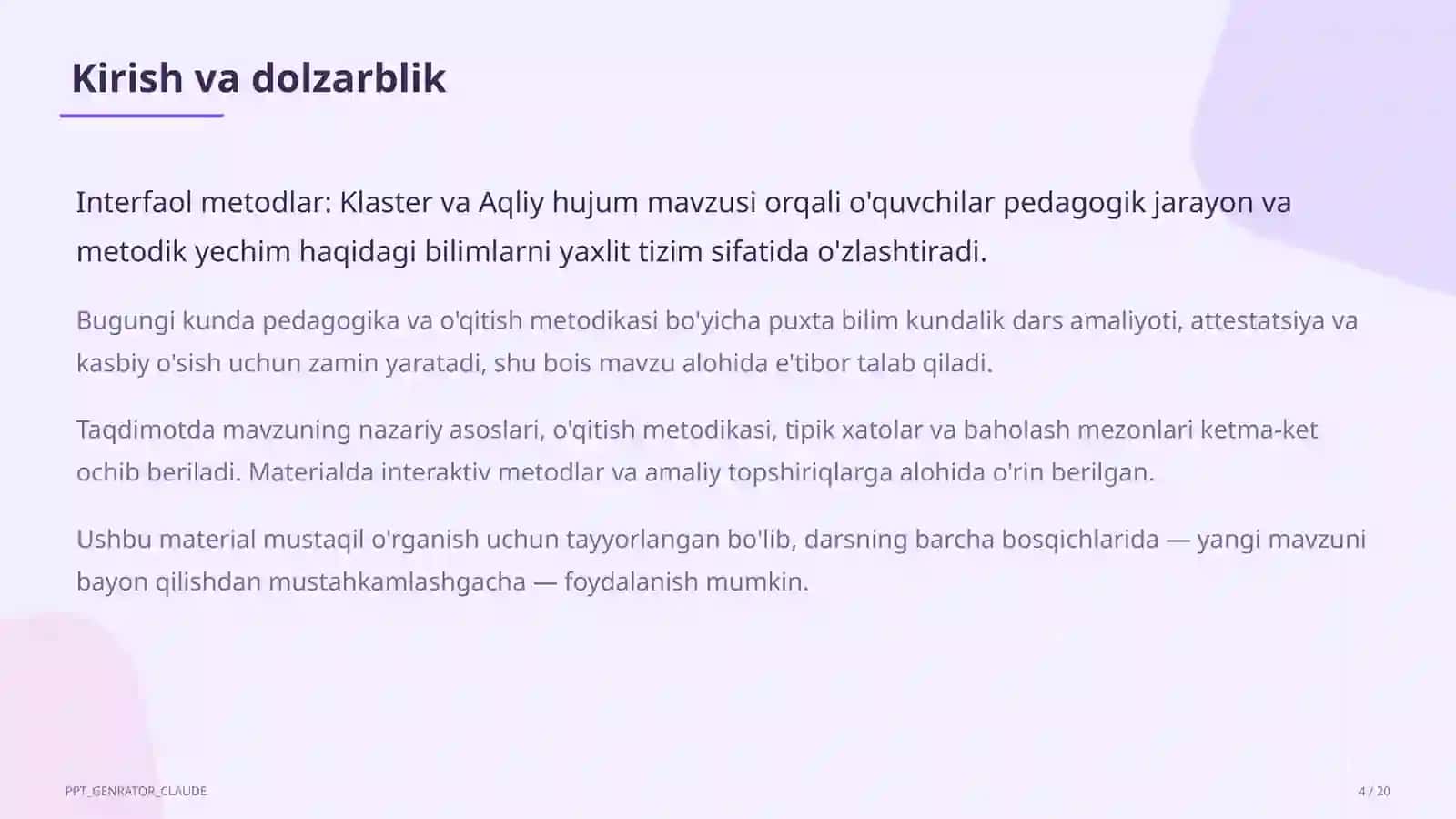 Interfaol metodlar: Klaster va Aqliy hujum 4