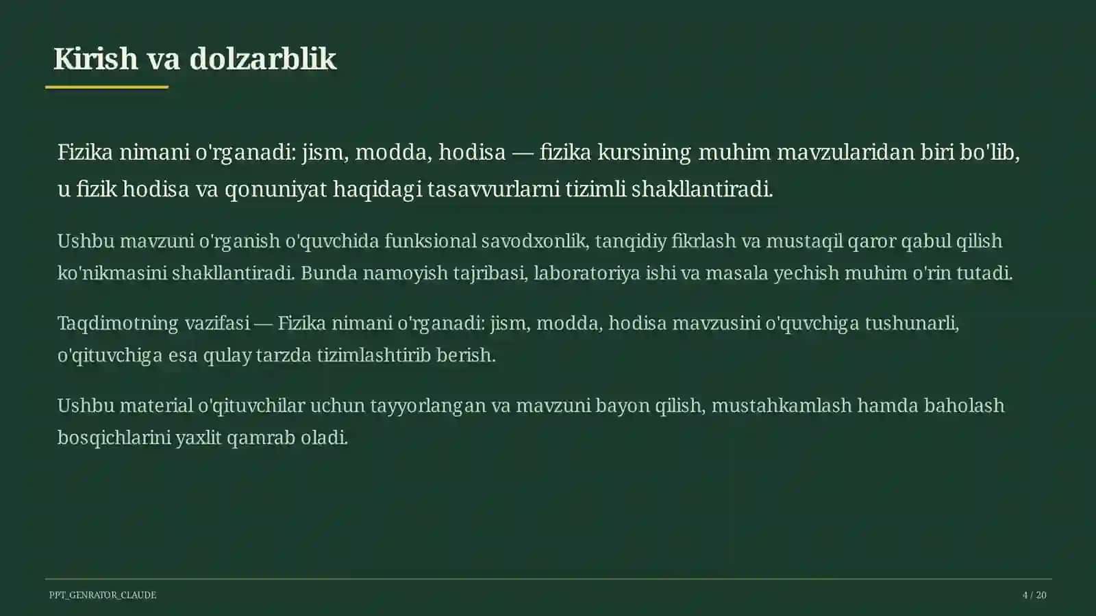 Fizika nimani o'rganadi: jism, modda, hodisa (6-sinf) 4
