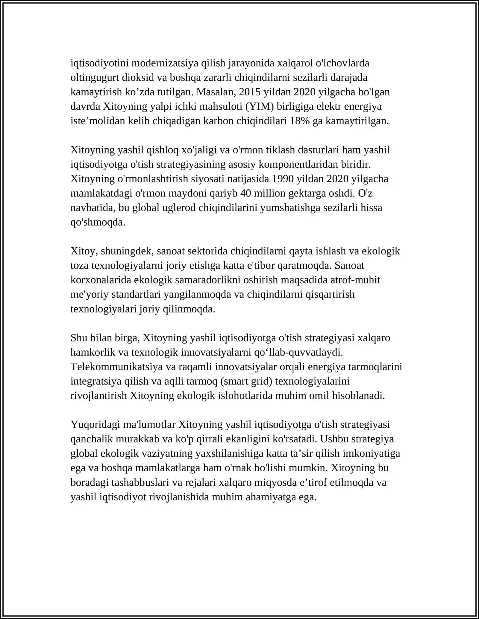 YASHIL IQTISODIYOTGA O‘TISHNING XITOY TAJRIBASI 4