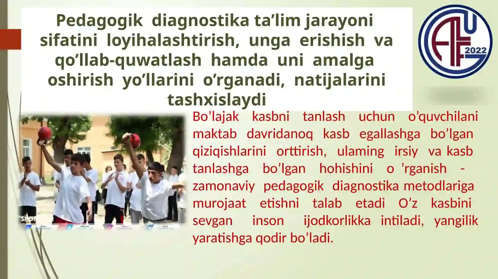 O‘QUVCHiLARNiKASBGA YO‘NALTIRISHDA PEDAGOGIK DIAGNOSTIKA 4