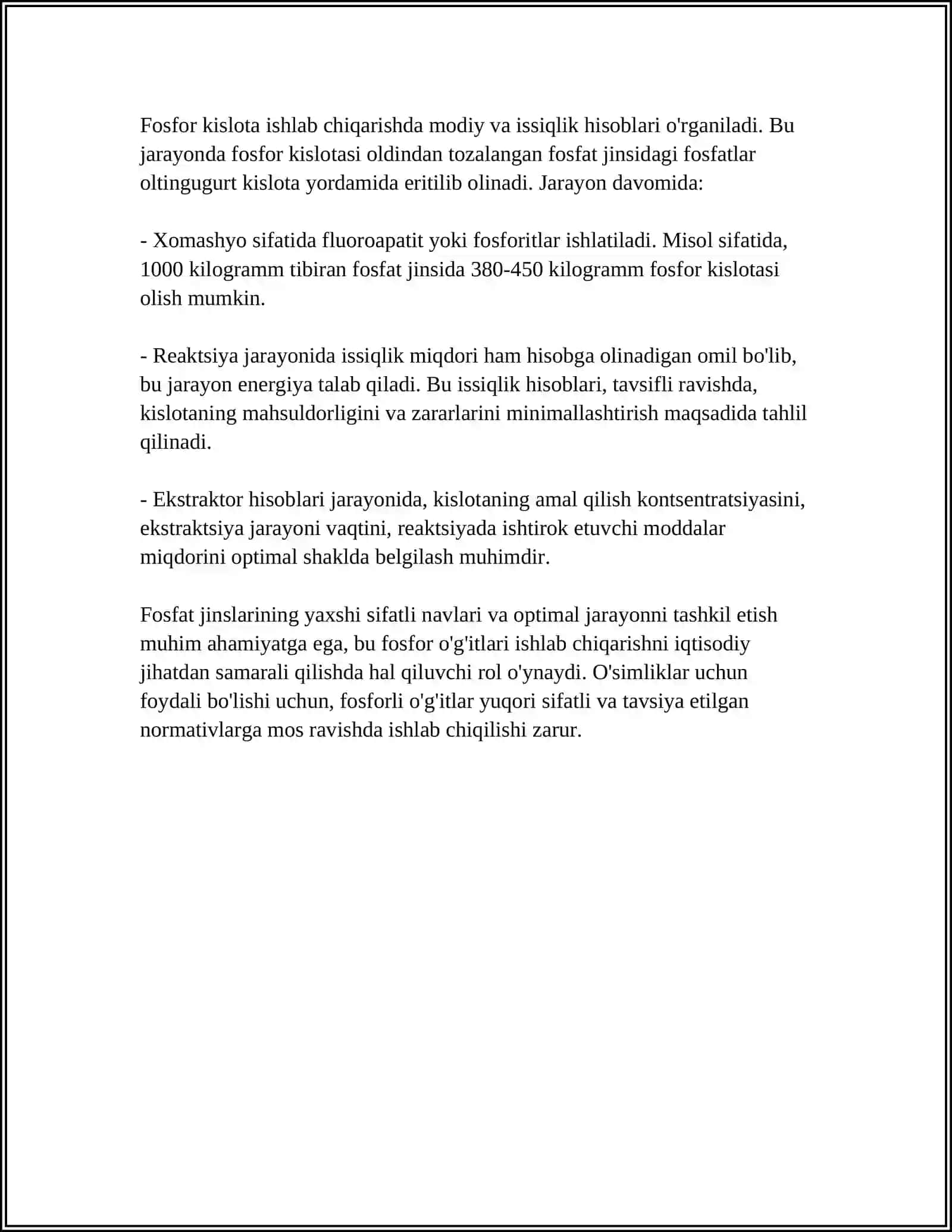 Fosforli O'gitlar: Ekstraksiya va Ekstraktor Hisobini O'rganish 4