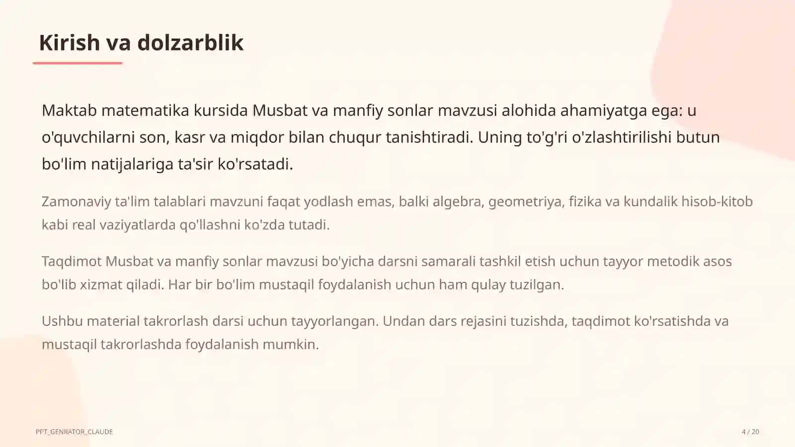 Musbat va manfiy sonlar (6-sinf) 4