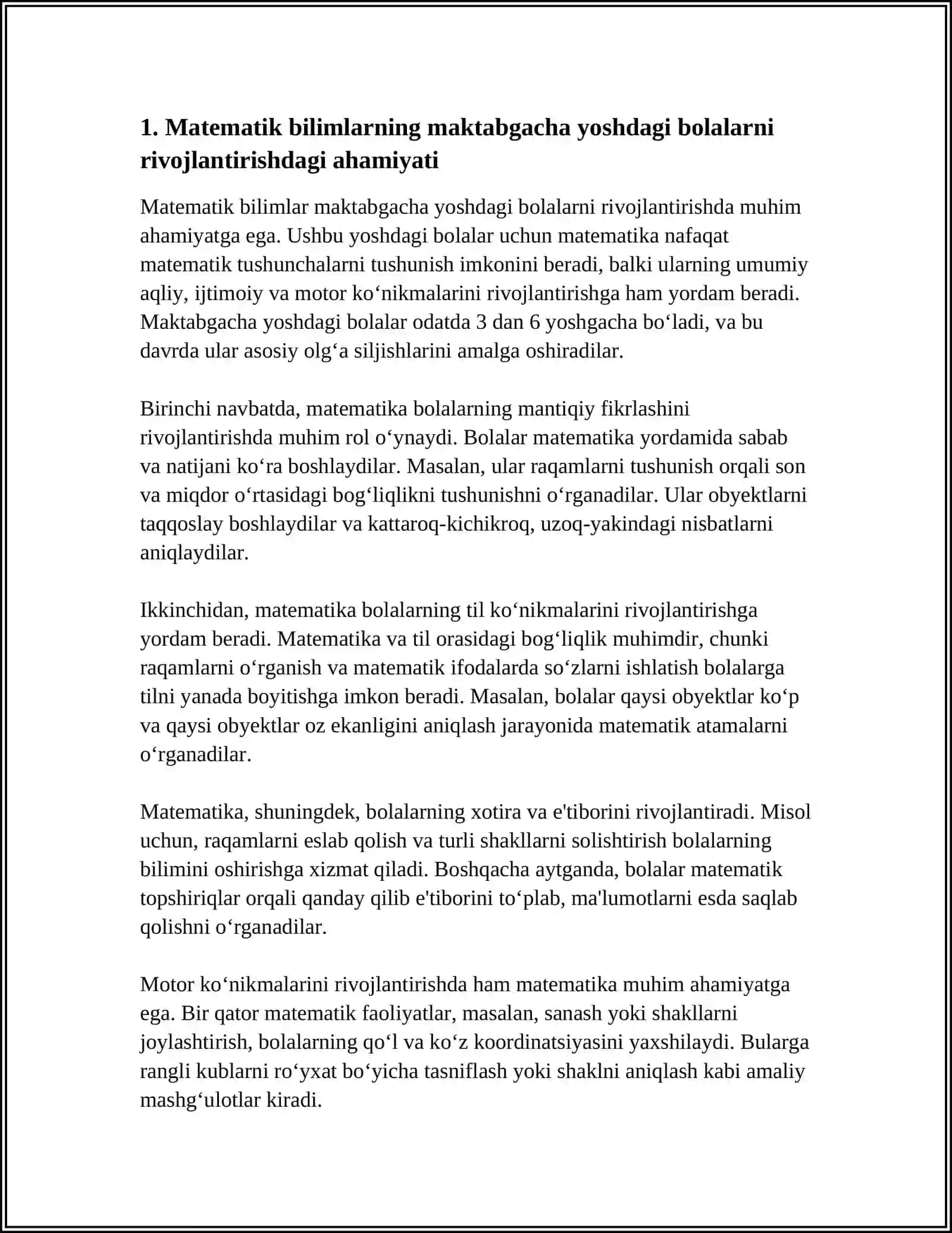 MAKTABGACHA YOSHDAGI BOLALARNI HAR TOMONLAMA RIVOJLANTIRISHDA VA ULARNI MAKTABGA TAYYORLASHDA MATEMATIK BILIMLARNING RÒLI 4