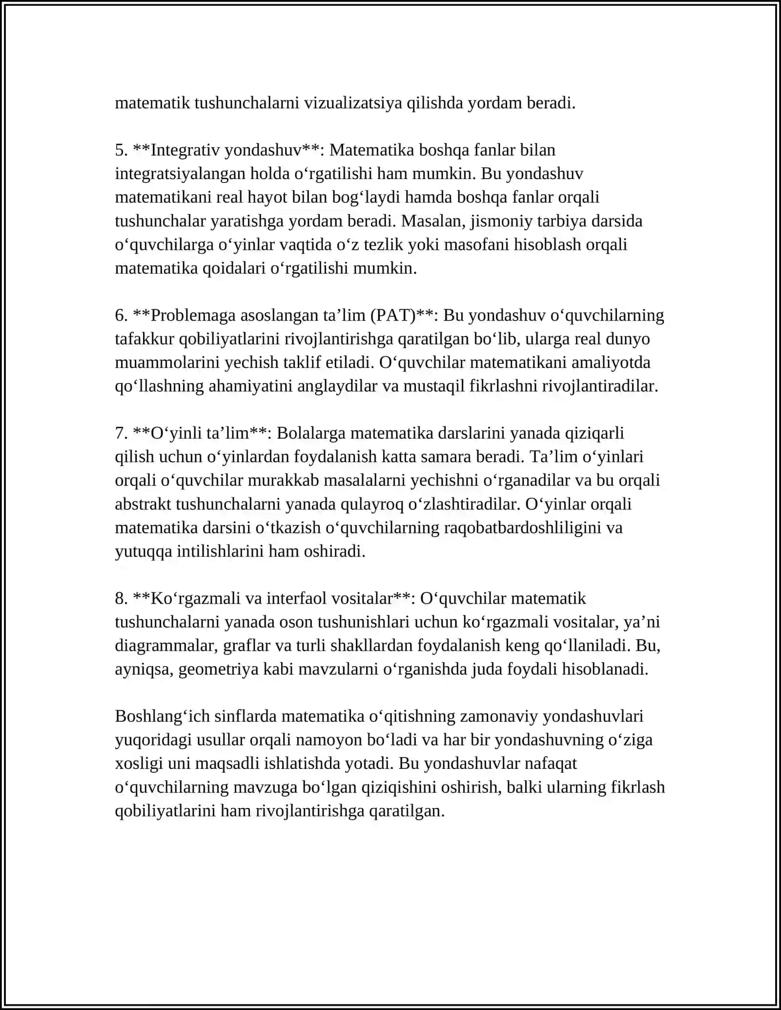 XALQARO VA RESPUBLIKA MIQYOSIDA O‘TKAZILAYOTGAN ILMIY ANJUMANLARLARGA BOSHLANG‘ICH SINFLARDA MATEMATIKANI O‘QITISH METODIKASIGA DOIR TEZISLAR TAYYORLASH 4