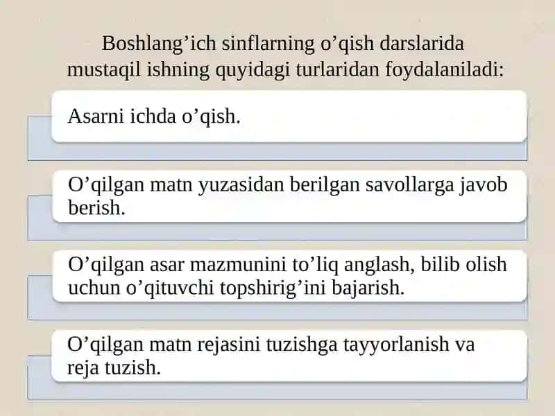 Oʻqish darslarida mustaqil ishlarni tashkil etish 4