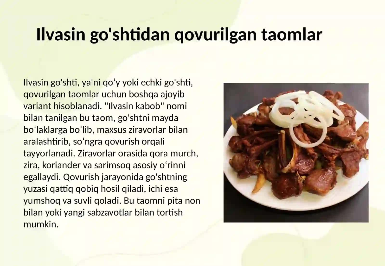 Parranda va ilvasin go'shtlaridan qovurilgan taomlar 4