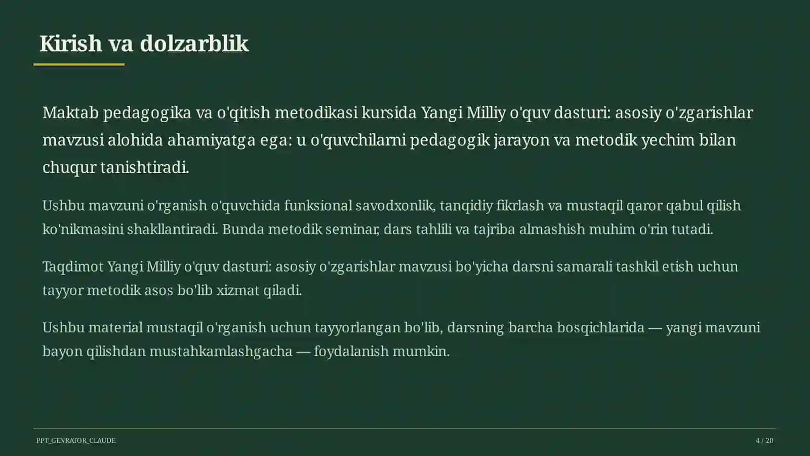 Yangi Milliy o'quv dasturi: asosiy o'zgarishlar 4