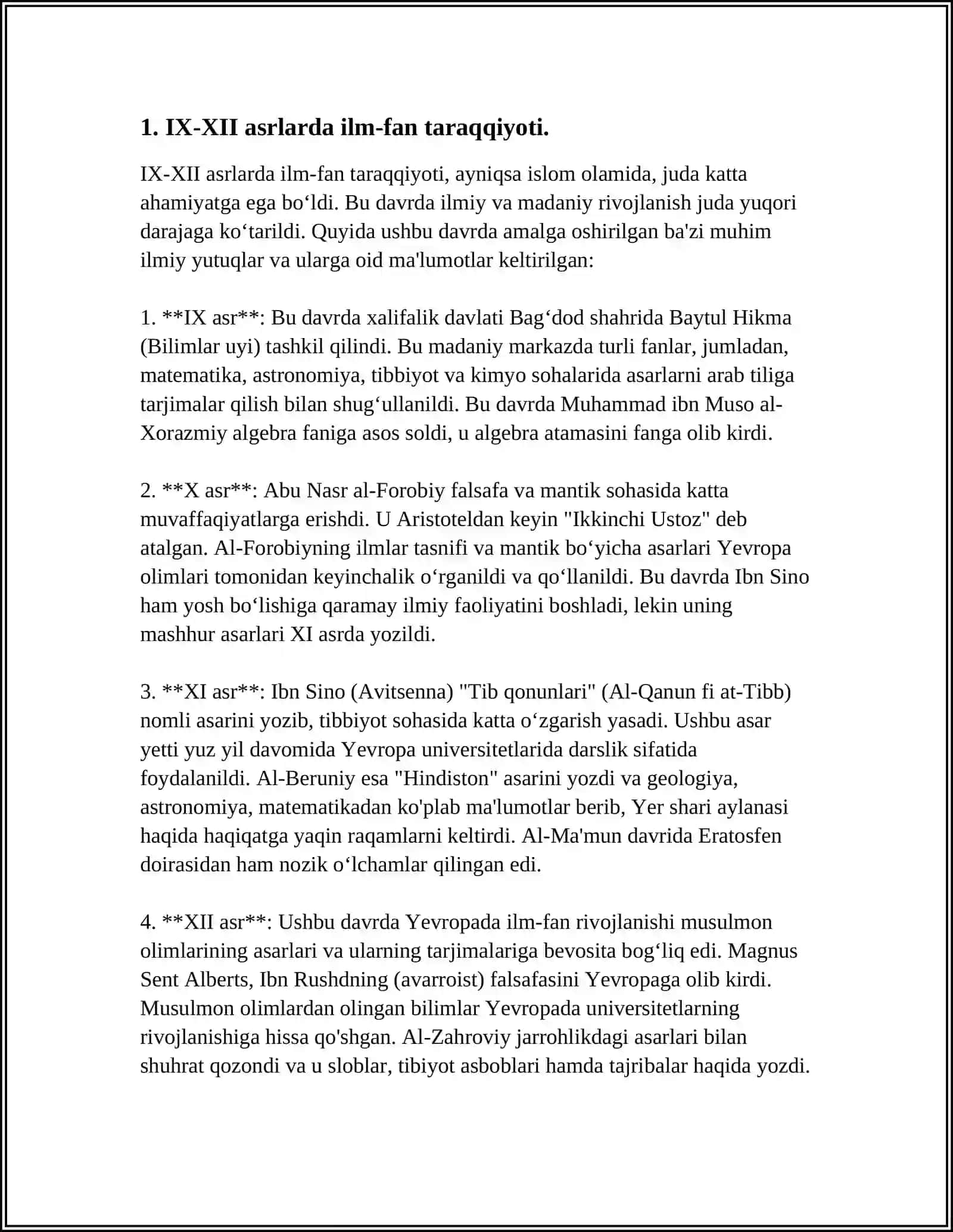 IX-XII asrlarda Mamlakatimiz hududida ro’y bergan madaniy uyg’onish. Buyuk allomalar ning jahon svilizatsiyasiga qo’shgan hissasi 4