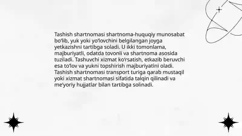 Tashish shartnomasining tushunchasi va turlari 4