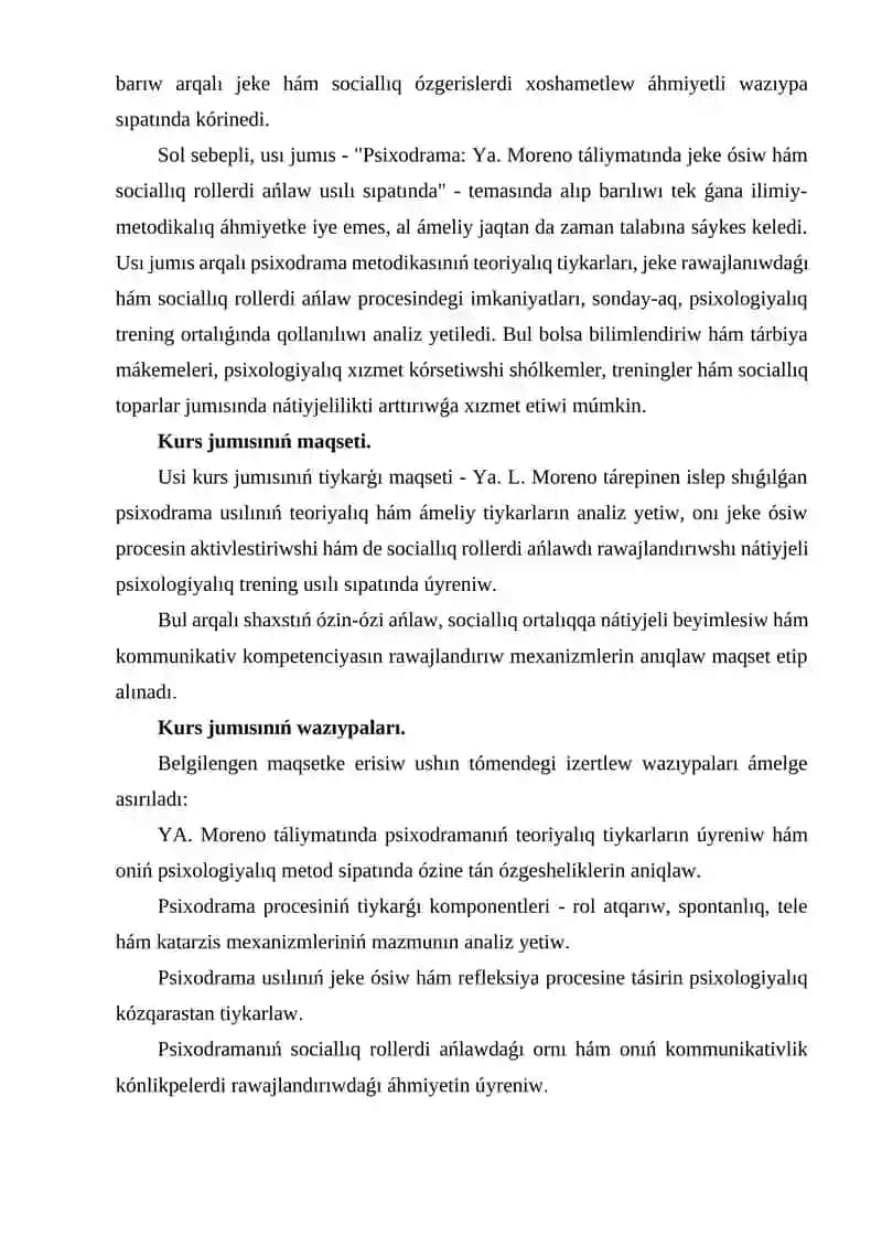 Psixodramma Ya.Moreno jeke ósiw hám sociallıq róllerdi ańlaw usılı sıpatında 4