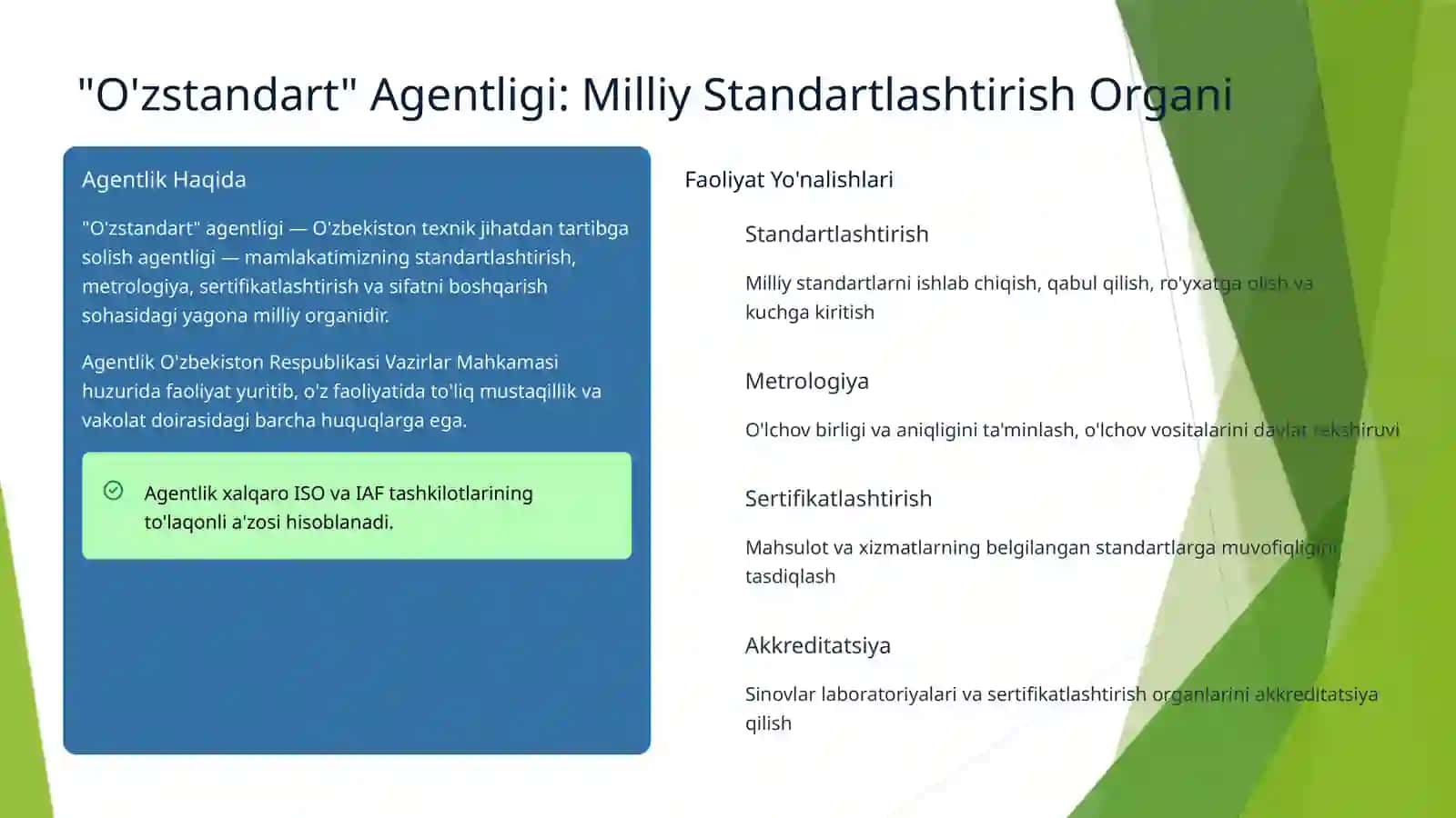 O'zbekiston Respublikasida Standartlashtirish Xizmati va Davlat Tizimi (SDT) 4