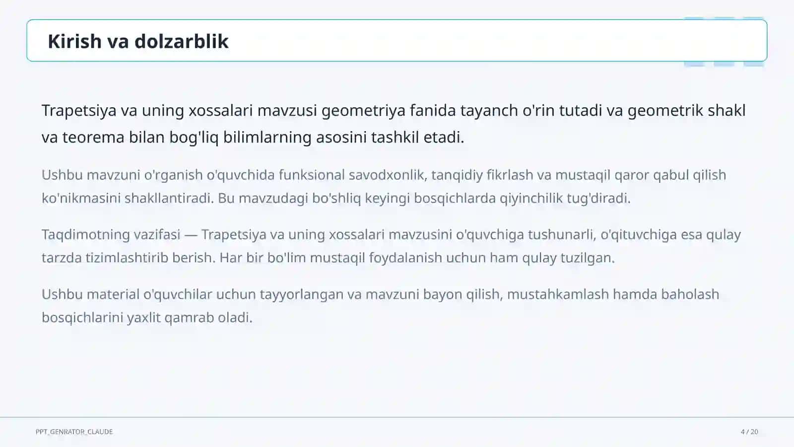 Trapetsiya va uning xossalari (8-sinf) 4